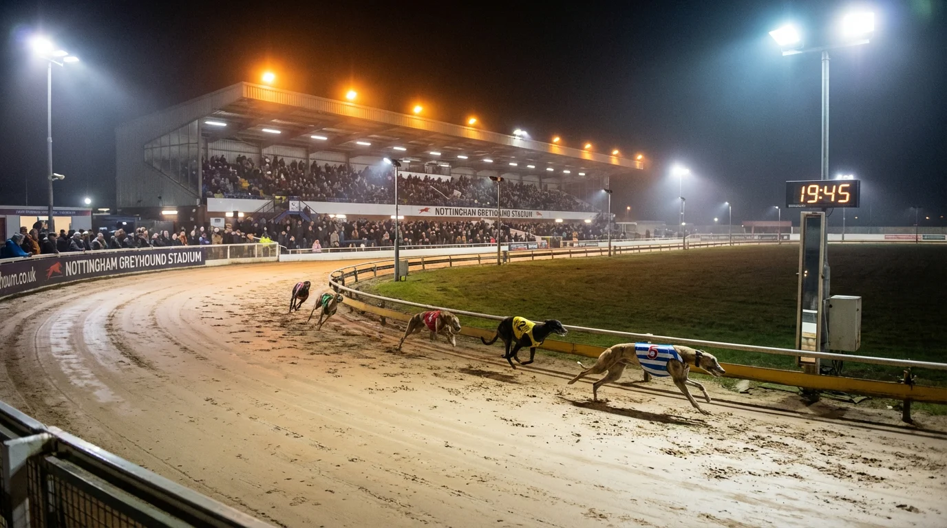 Greyhound racing at Nottingham track, evening graded card