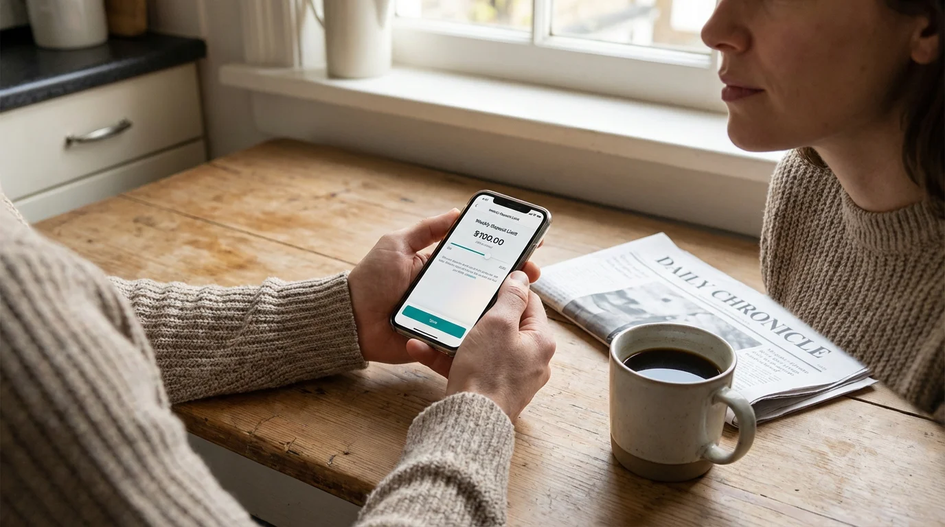 Person setting deposit limits on a UK bookmaker app for greyhound betting